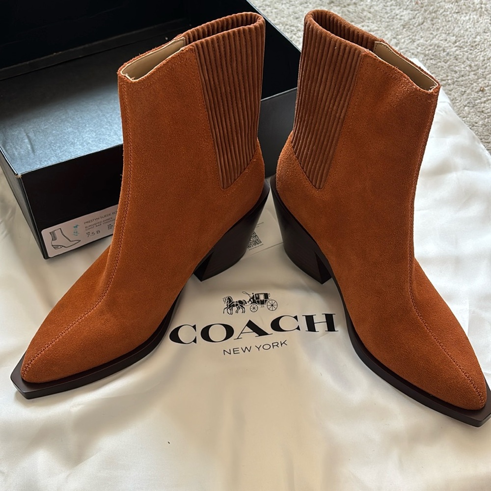 Coach Prestyn Suede Bootie, Burnished Amber, 7.5B